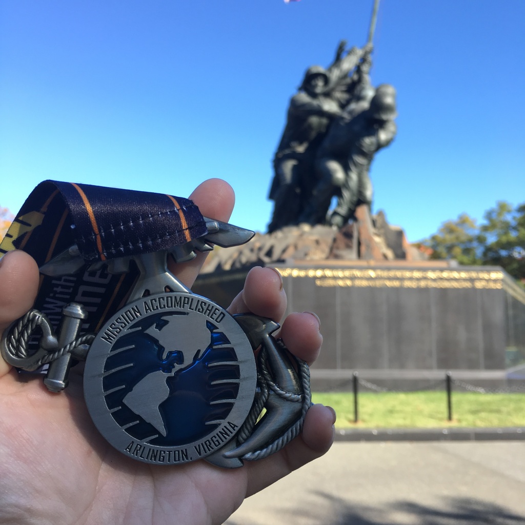 Close-up of the back of the Marine Corps Marathon medal
